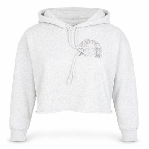 AllSaints Women’s Grey Cropped Hoodie Medium Cotton Drawstring Long Sleeve