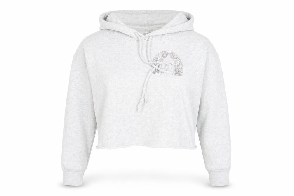 AllSaints Women’s Grey Cropped Hoodie Medium Cotton Drawstring Long Sleeve
