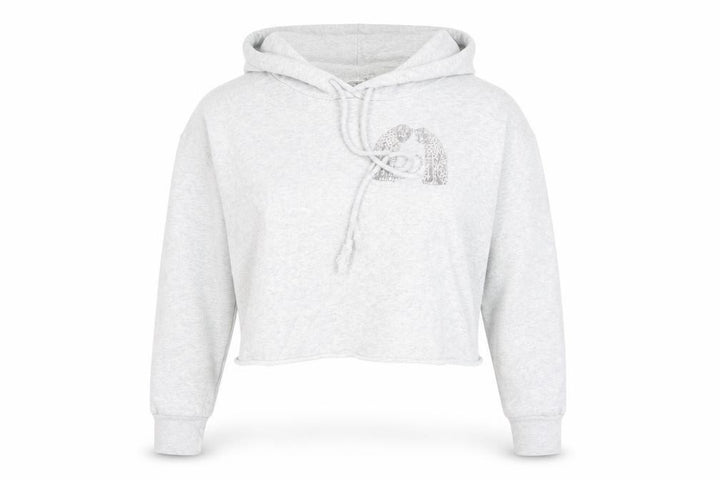 AllSaints Women’s Grey Cropped Hoodie Medium Cotton Drawstring Long Sleeve