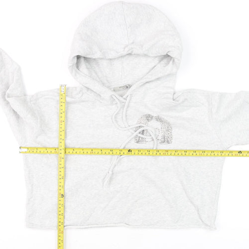 AllSaints Women’s Grey Cropped Hoodie Medium Cotton Drawstring Long Sleeve