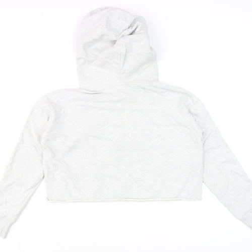 AllSaints Women’s Grey Cropped Hoodie Medium Cotton Drawstring Long Sleeve