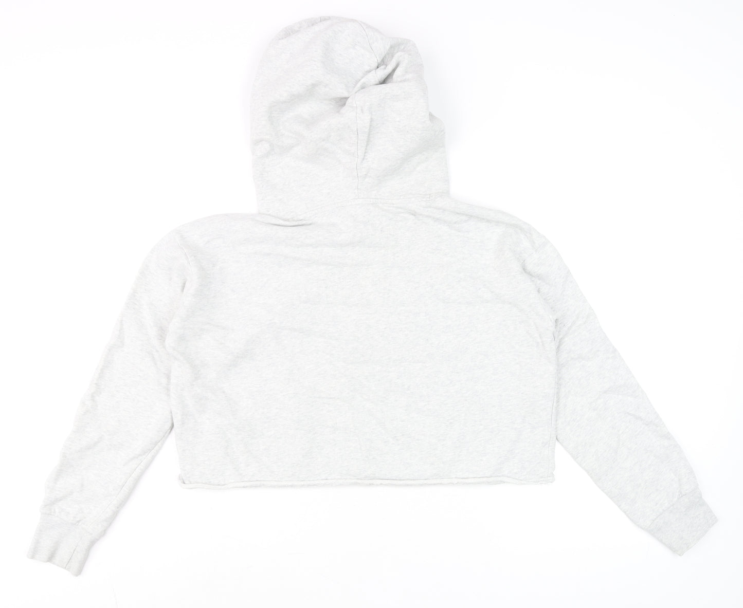 AllSaints Women’s Grey Cropped Hoodie Medium Cotton Drawstring Long Sleeve