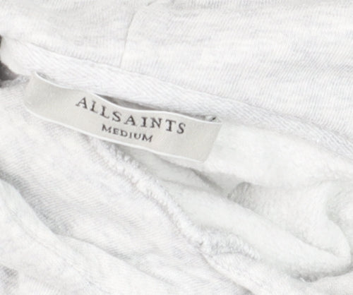 AllSaints Women’s Grey Cropped Hoodie Medium Cotton Drawstring Long Sleeve