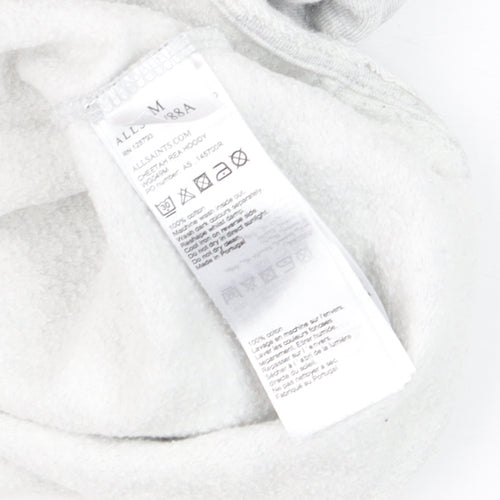 AllSaints Women’s Grey Cropped Hoodie Medium Cotton Drawstring Long Sleeve