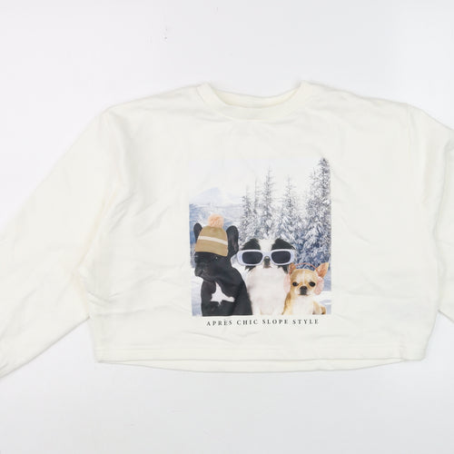 Marks and Spencer Girls Ivory Dog Print Pullover Sweatshirt 10-11 Years