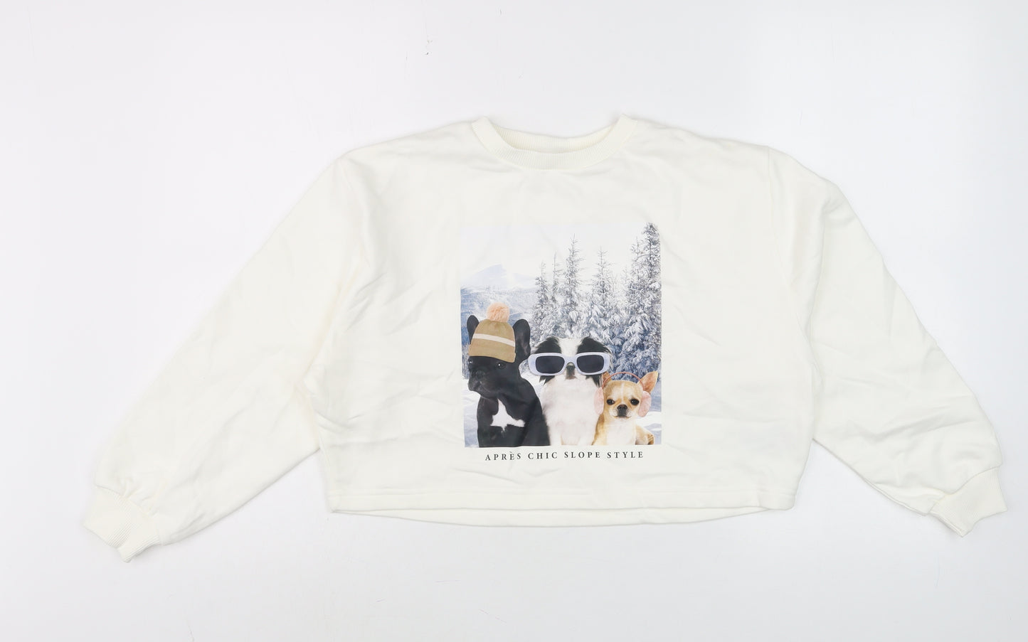 Marks and Spencer Girls Ivory Dog Print Pullover Sweatshirt 10-11 Years
