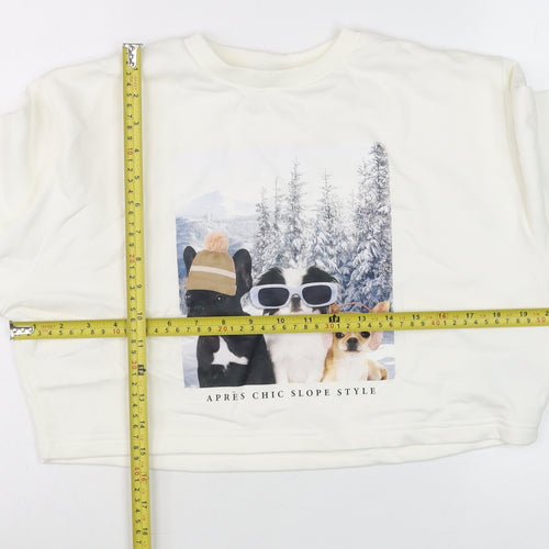 Marks and Spencer Girls Ivory Dog Print Pullover Sweatshirt 10-11 Years