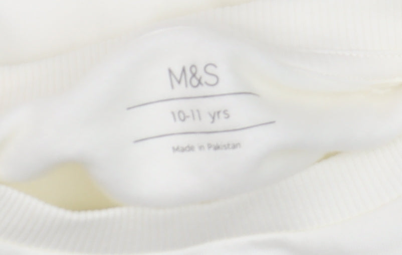 Marks and Spencer Girls Ivory Dog Print Pullover Sweatshirt 10-11 Years