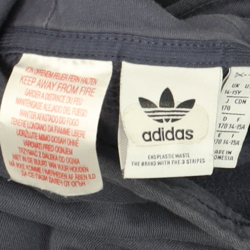 Adidas Boys Blue Pullover Hoodie 14-15 Years Cotton Blend Logo Style