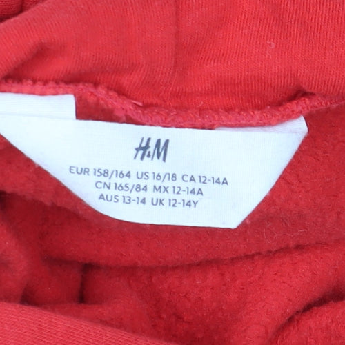 H&M Boys Red Pullover Hoodie UK 12-14 Years Cotton Blend Casual
