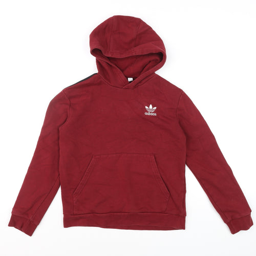 Adidas Boys Burgundy Hoodie 11-12 Years Pullover Cotton Blend Logo