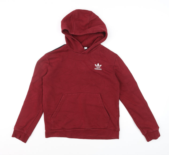 Adidas Boys Burgundy Hoodie 11-12 Years Pullover Cotton Blend Logo