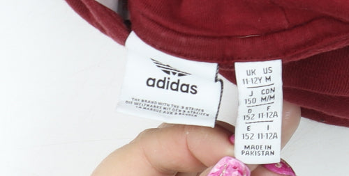 Adidas Boys Burgundy Hoodie 11-12 Years Pullover Cotton Blend Logo