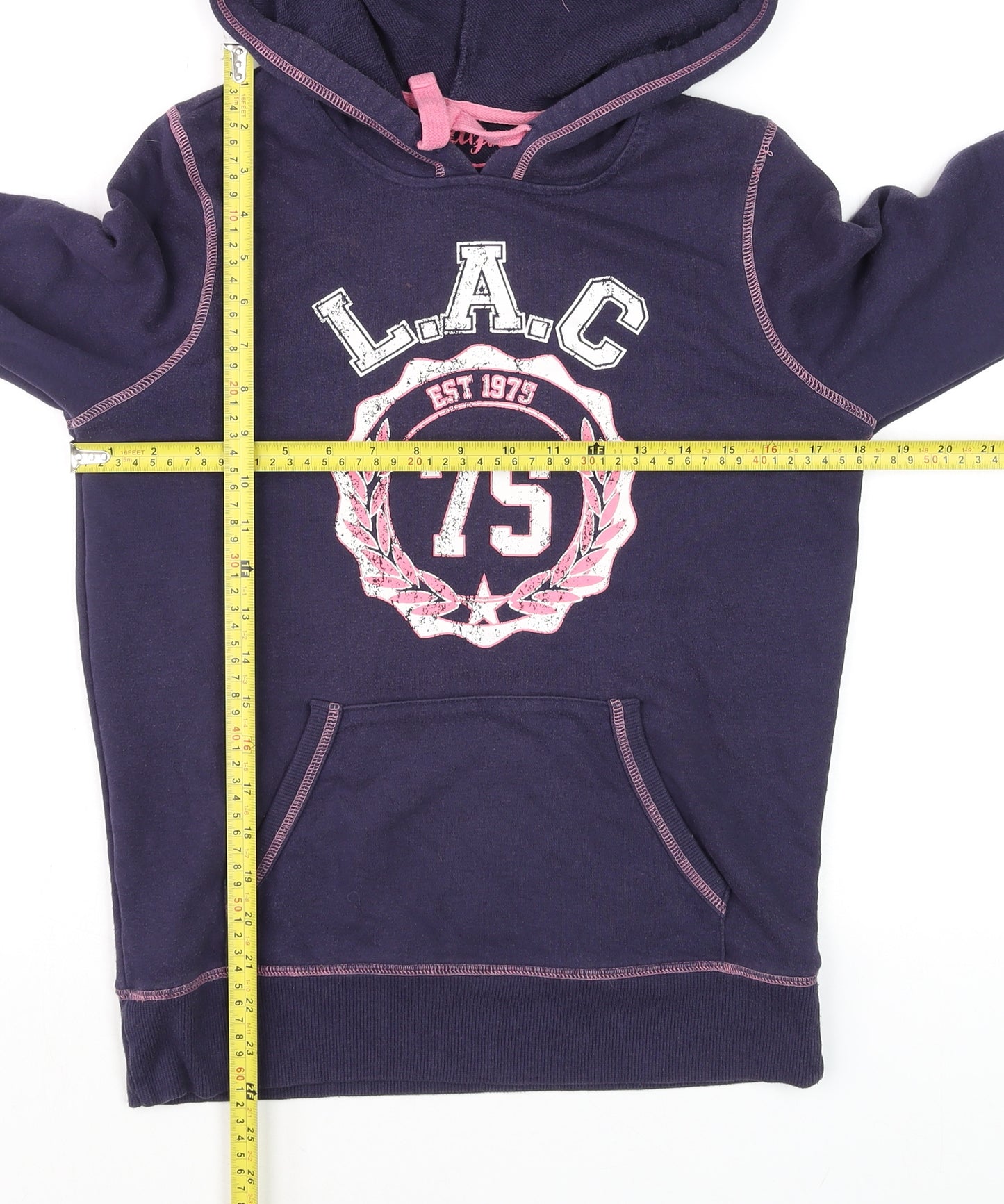 Papaya Women Navy Blue L.A.C. 75 Pullover Hoodie Size 12 Cotton Blend