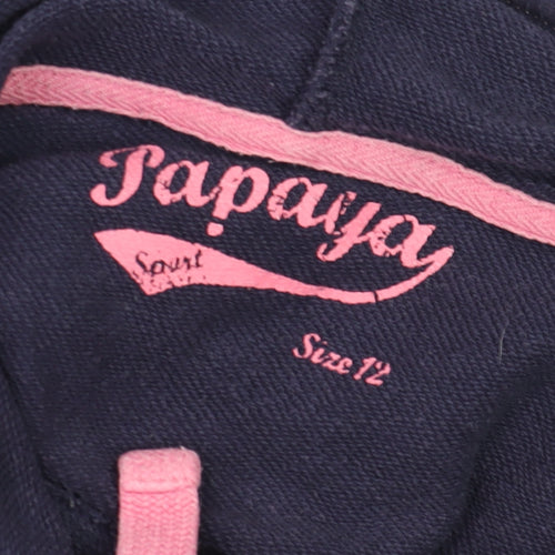 Papaya Women Navy Blue L.A.C. 75 Pullover Hoodie Size 12 Cotton Blend