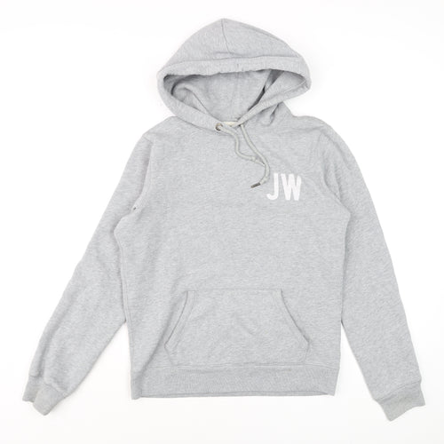 Jack Wills Mens Grey Pullover Hoodie M Logo Print Fleece Sweatshirt