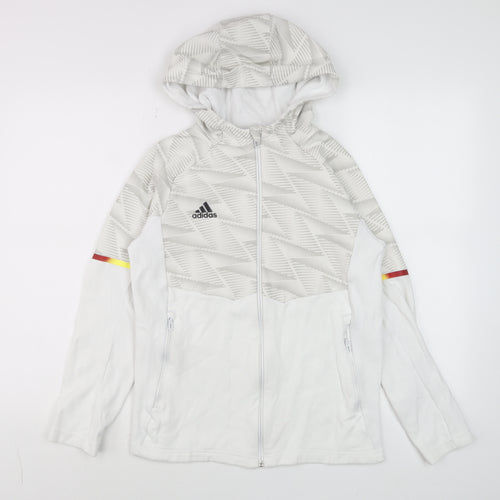 Adidas Boys White Full Zip Hoodie 11-12 Years Geometric Sports Jacket