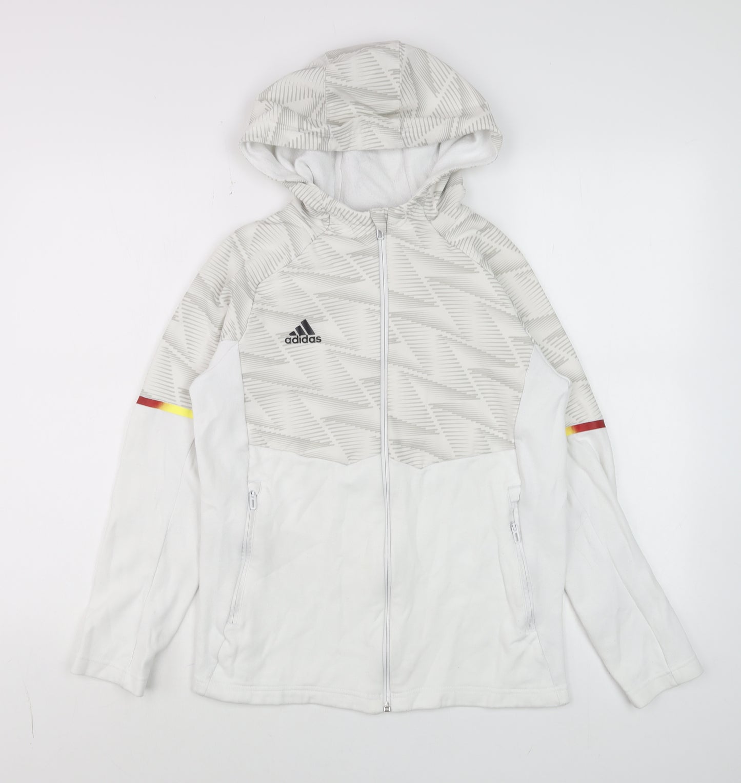 Adidas Boys White Full Zip Hoodie 11-12 Years Geometric Sports Jacket