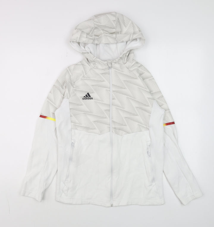 Adidas Boys White Full Zip Hoodie 11-12 Years Geometric Sports Jacket