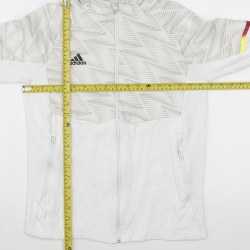 Adidas Boys White Full Zip Hoodie 11-12 Years Geometric Sports Jacket