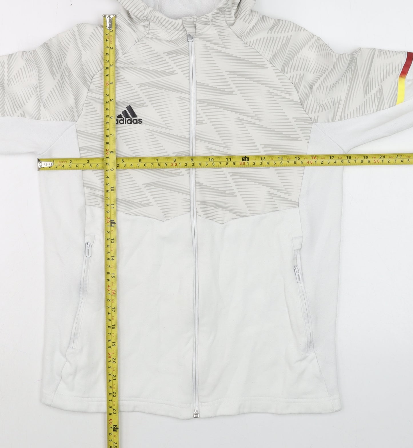 Adidas Boys White Full Zip Hoodie 11-12 Years Geometric Sports Jacket