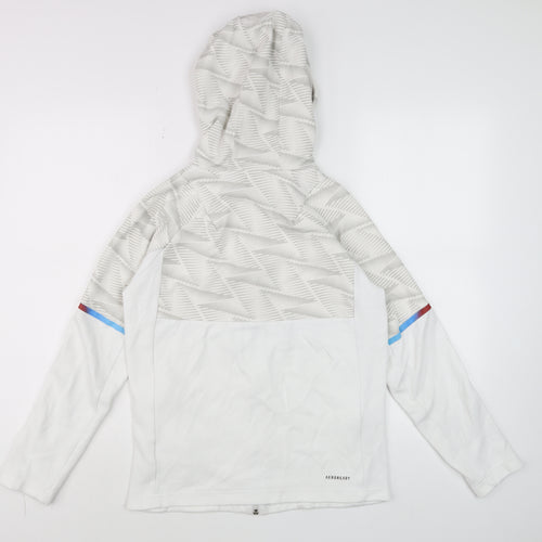 Adidas Boys White Full Zip Hoodie 11-12 Years Geometric Sports Jacket