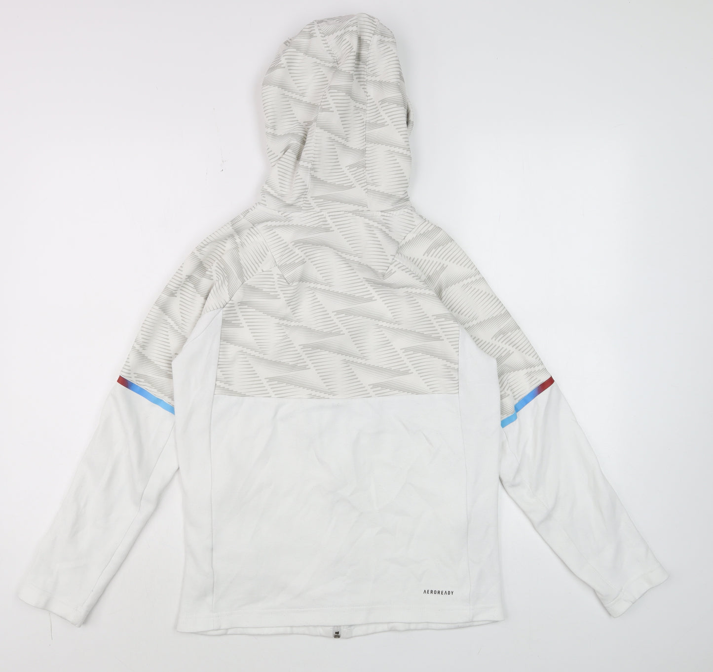 Adidas Boys White Full Zip Hoodie 11-12 Years Geometric Sports Jacket