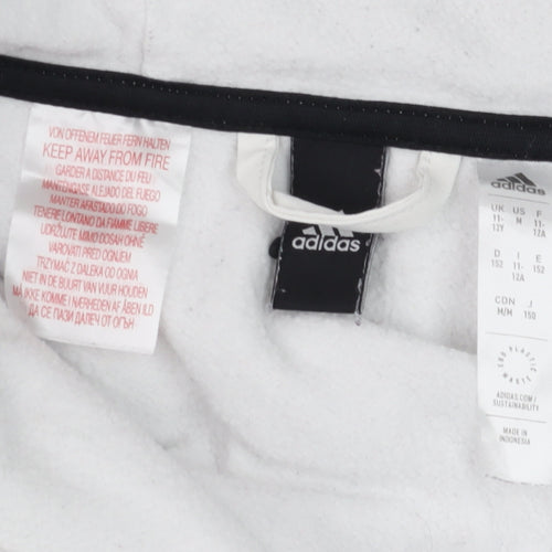 Adidas Boys White Full Zip Hoodie 11-12 Years Geometric Sports Jacket