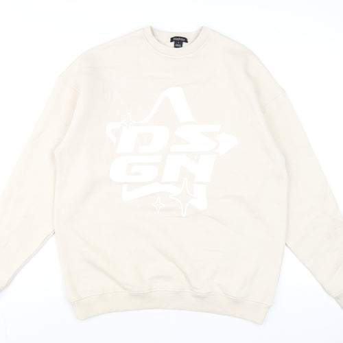 Boohoo Men's Beige DSGN Graphic Sweatshirt Size S Regular Fit