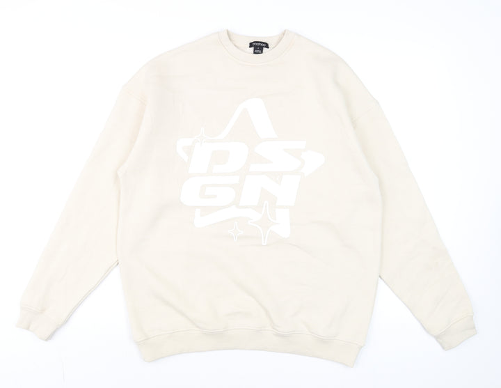 Boohoo Men's Beige DSGN Graphic Sweatshirt Size S Regular Fit
