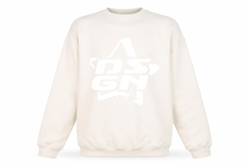 Front view of Boohoo Men's Beige DSGN Graphic Sweatshirt, size S, Regular Fit