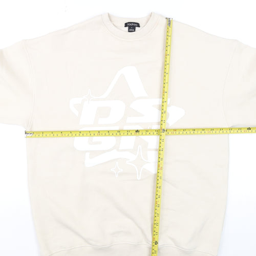 Boohoo Men's Beige DSGN Graphic Sweatshirt Size S Regular Fit