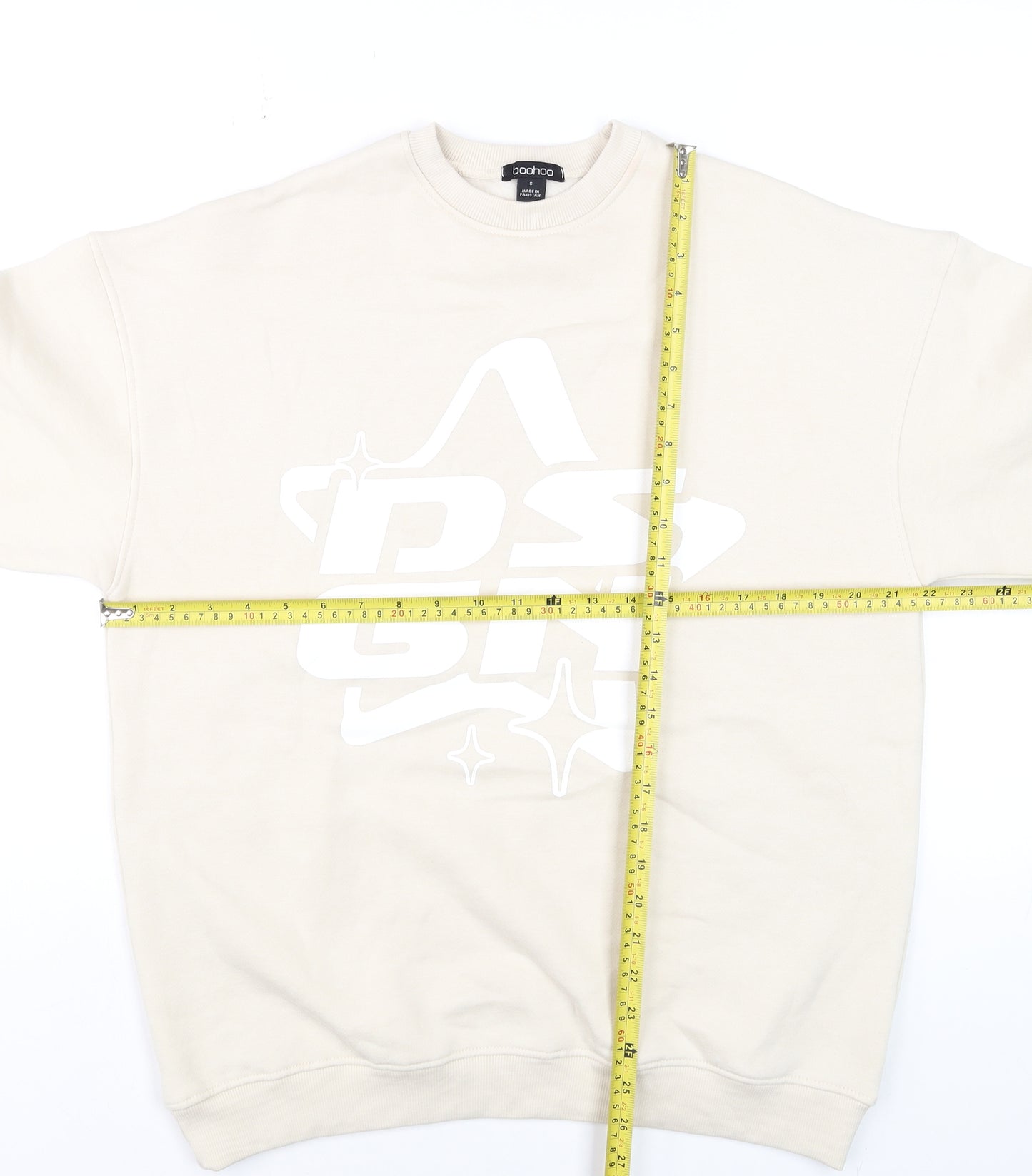 Boohoo Men's Beige DSGN Graphic Sweatshirt Size S Regular Fit