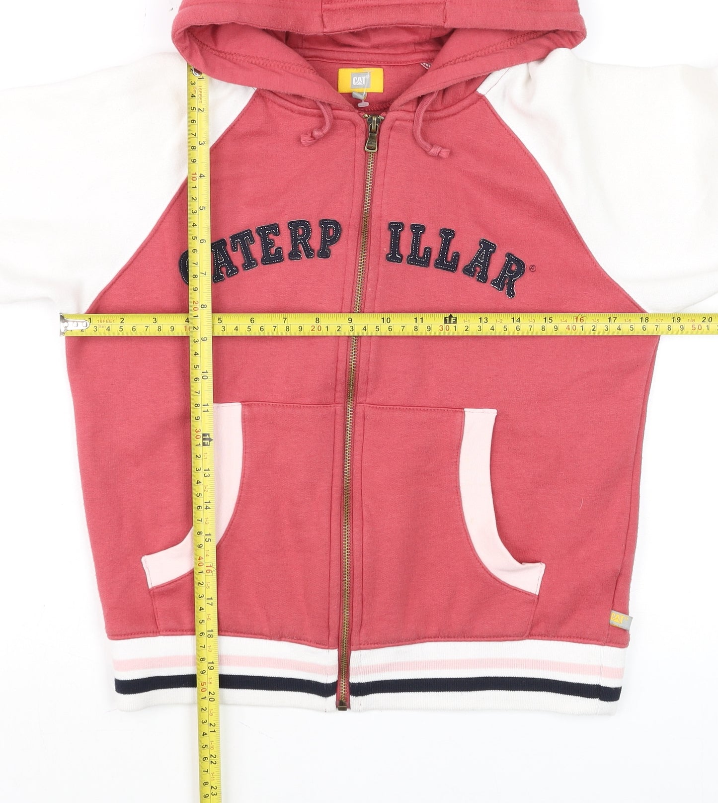 Caterpillar Women's Pink & White Full Zip Hoodie Size S