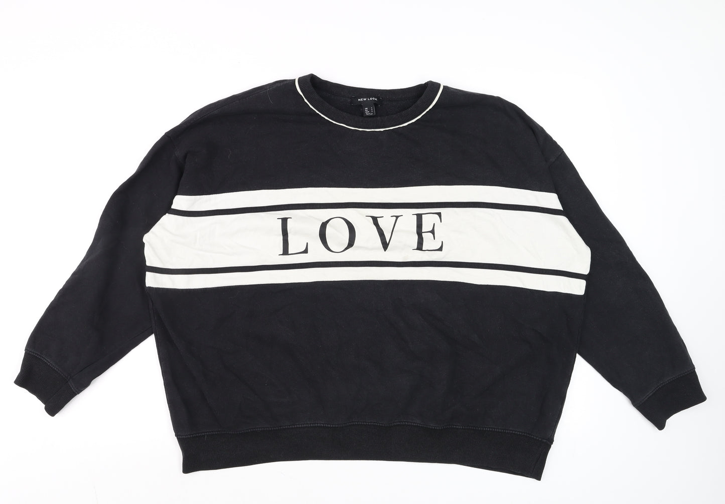 New Look Womens Black & White LOVE Sweatshirt Size L Pullover Cotton Blend