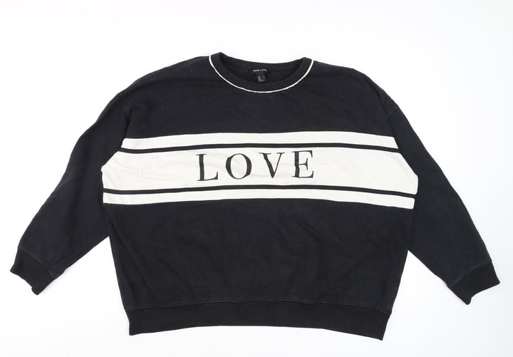New Look Womens Black & White LOVE Sweatshirt Size L Pullover Cotton Blend