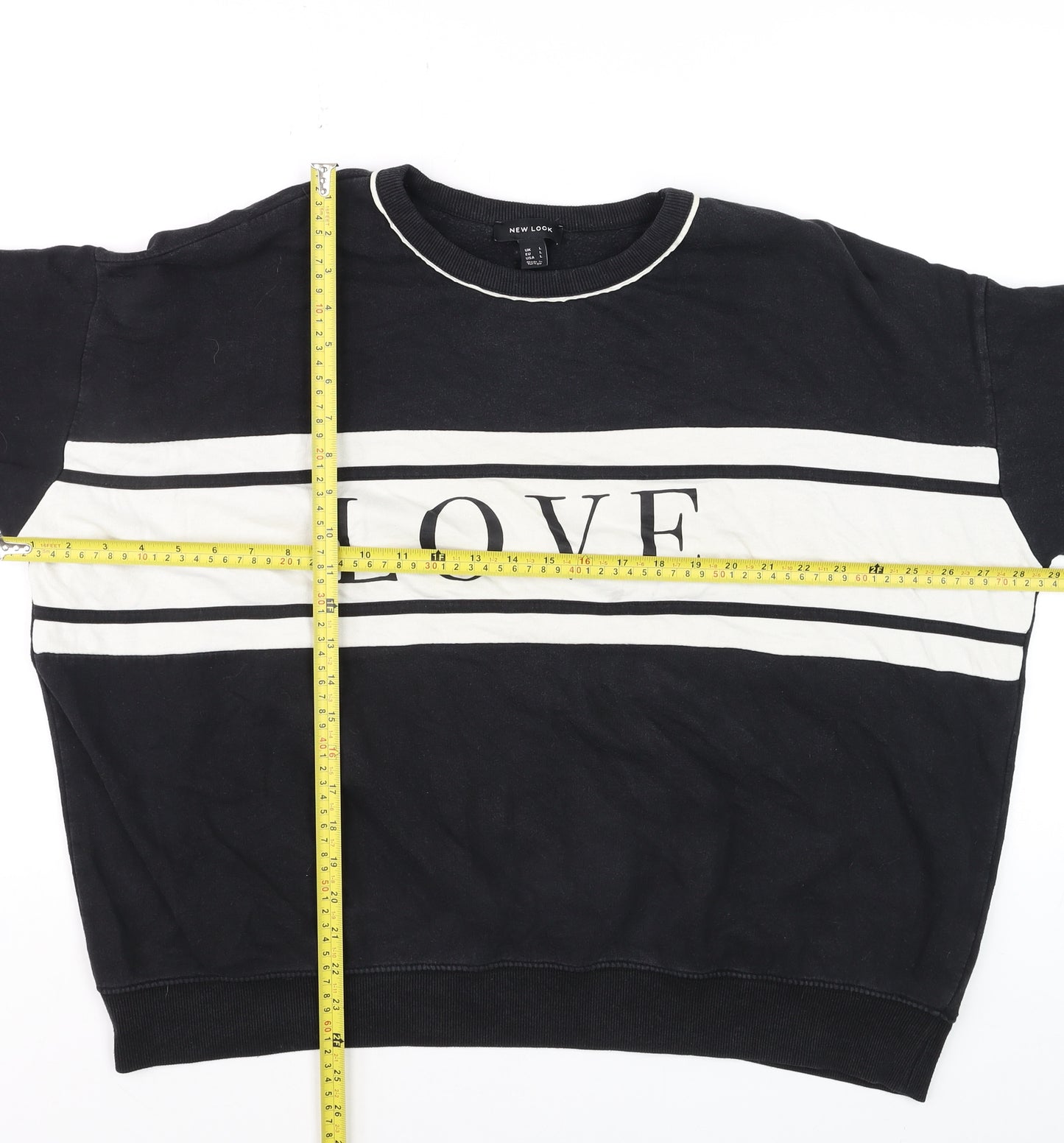 New Look Womens Black & White LOVE Sweatshirt Size L Pullover Cotton Blend