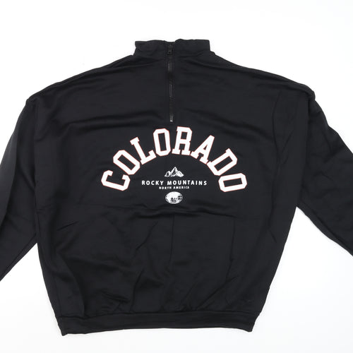boohoo Men Black Colorado 1/4 Zip Mock Neck Sweatshirt Size S