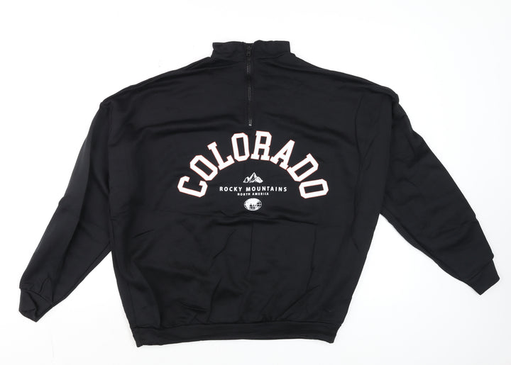 boohoo Men Black Colorado 1/4 Zip Mock Neck Sweatshirt Size S
