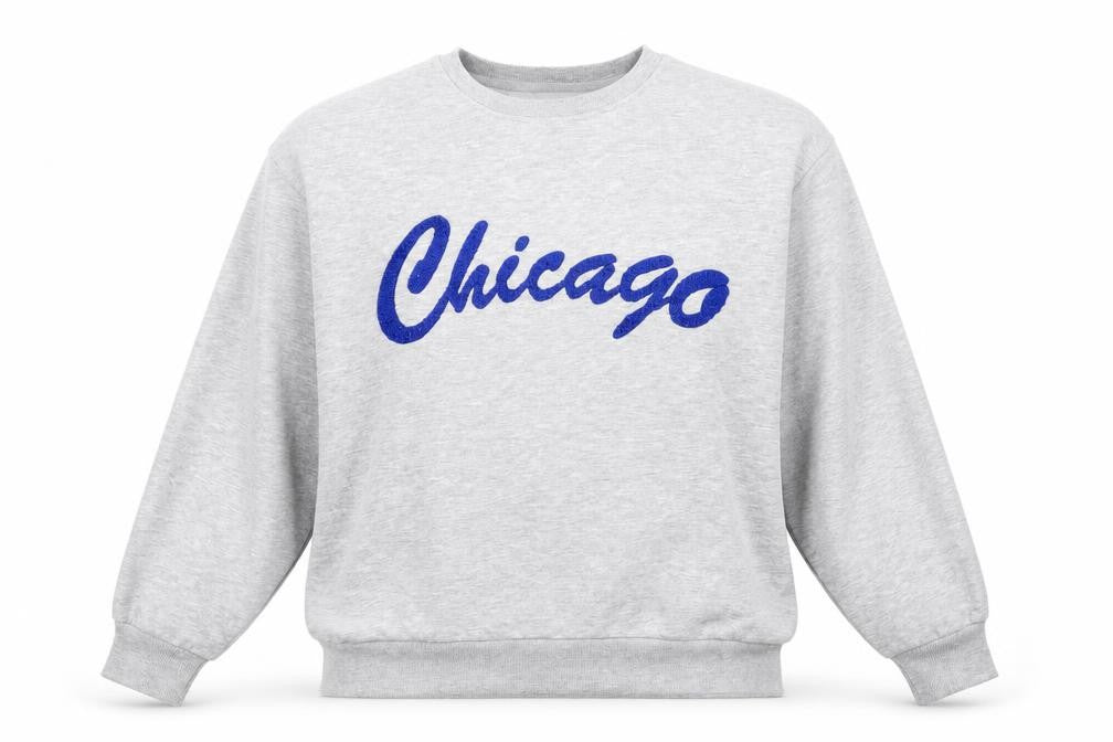 Front view of Peacocks Men's Grey Chicago Graphic Sweatshirt Small