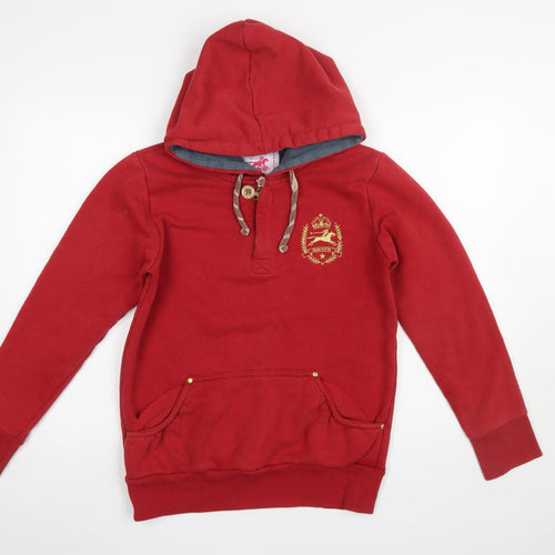Tottie Women's Red XS Henley Hoodie with Embroidered Crest