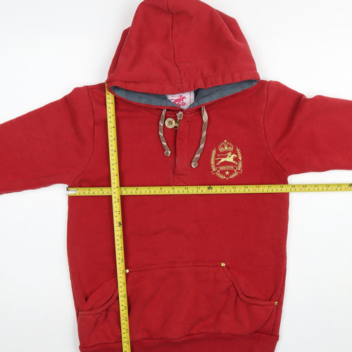 Tottie Women's Red XS Henley Hoodie with Embroidered Crest