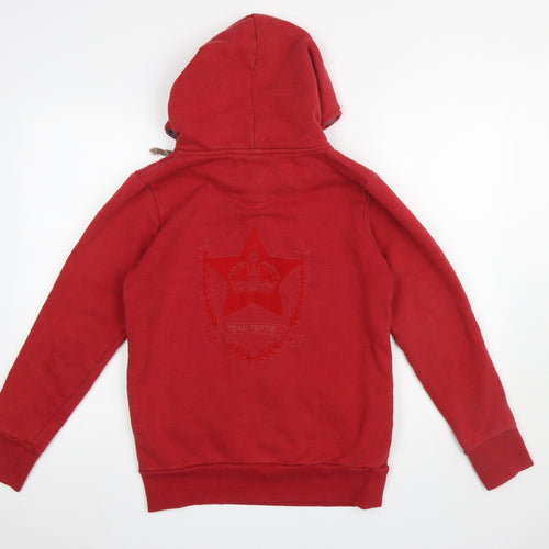 Tottie Women's Red XS Henley Hoodie with Embroidered Crest