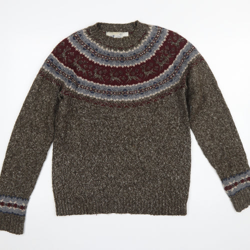 Topman Men's Brown Fair Isle Knit Crew Neck Jumper Size S