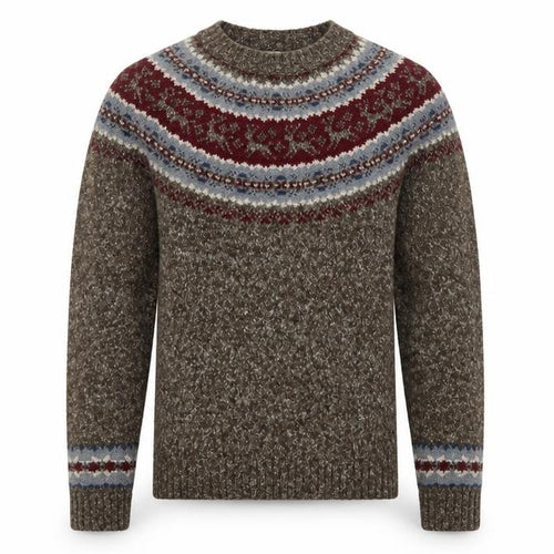 Topman Men's Brown Fair Isle Knit Crew Neck Jumper Size S