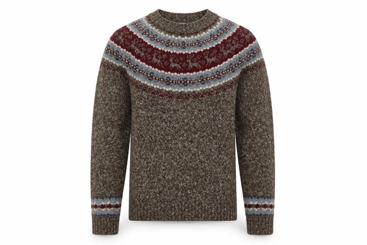 Topman Men's Brown Fair Isle Knit Crew Neck Jumper Size S