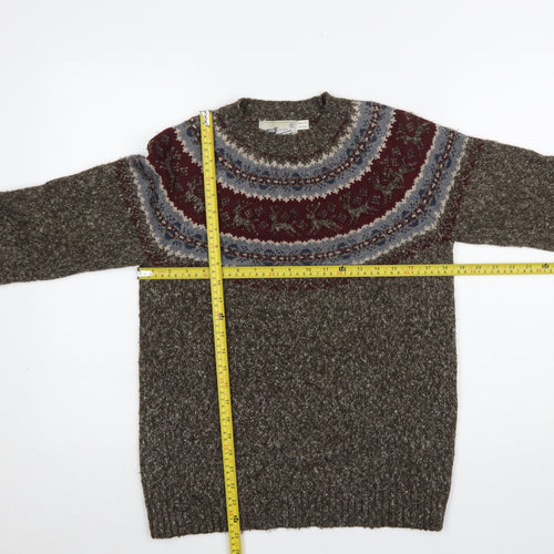 Topman Men's Brown Fair Isle Knit Crew Neck Jumper Size S