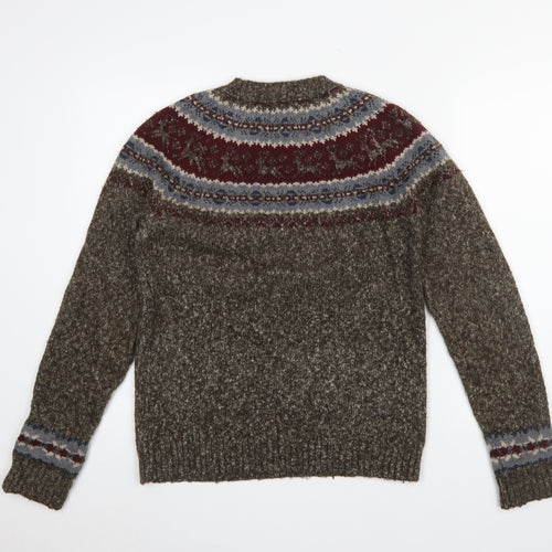 Topman Men's Brown Fair Isle Knit Crew Neck Jumper Size S