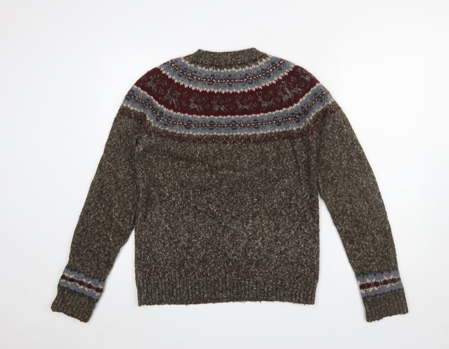 Topman Men's Brown Fair Isle Knit Crew Neck Jumper Size S