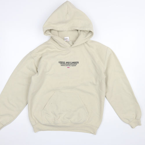 Goose and Gander Men's Beige Pullover Hoodie Size S Embroidered Fleece